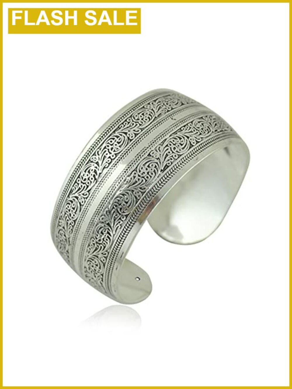 Silver Carved Spiral Flower Open Cuff Bracelet Vintage Ethnic Women Jewelry